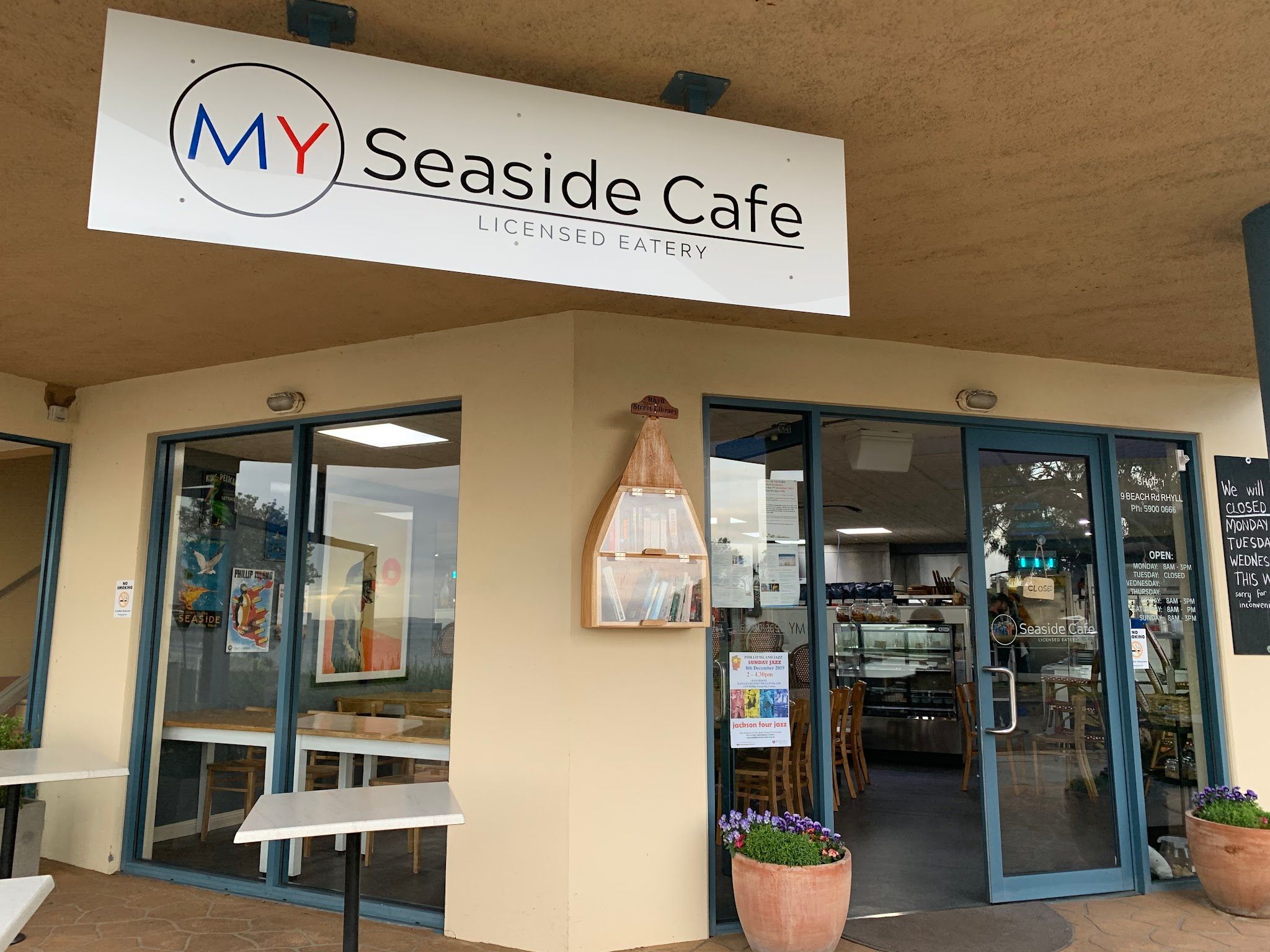 My Seaside Cafe terrace with bay views across the Rhyll inlet