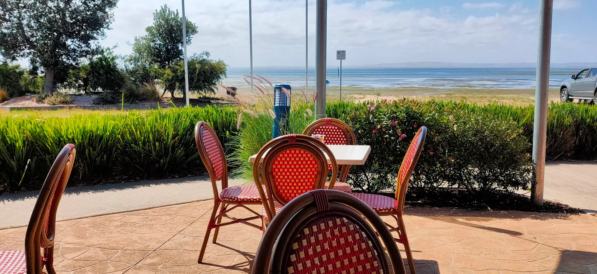 My Seaside Cafe waterfront view and coffee service